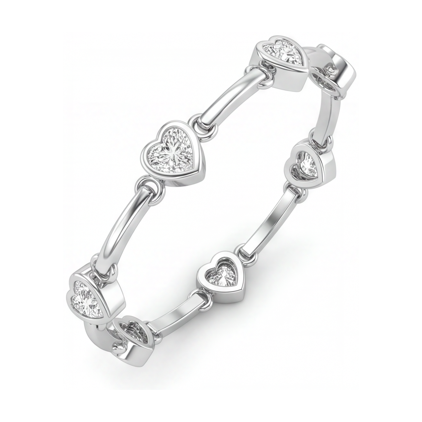 Bracciale a Cuore con Diamanti da Laboratorio 4 Carati con Barrette in Oro Bianco 14K 7 Pollici