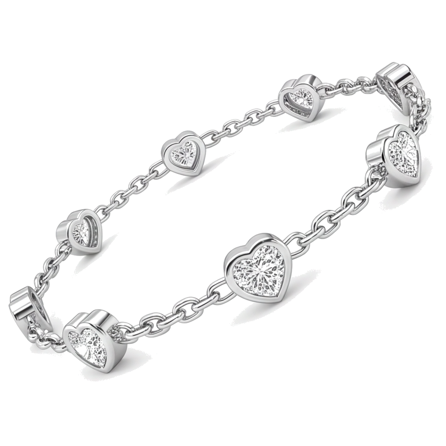Bracciale con cuori di diamanti da laboratorio 3 carati lunetta in oro bianco 14K 7 pollici