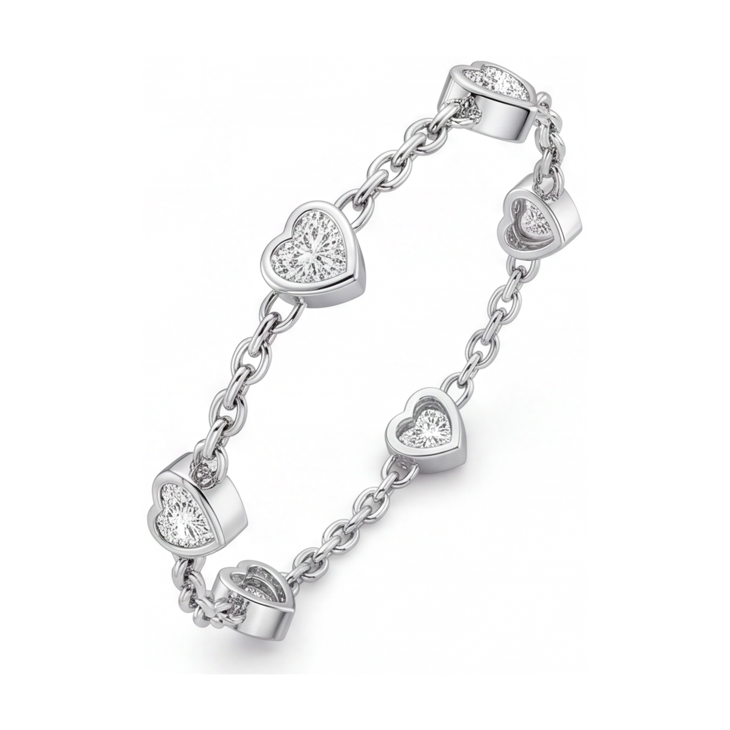 Bracciale con cuori di diamanti da laboratorio 3 carati lunetta in oro bianco 14K 7 pollici