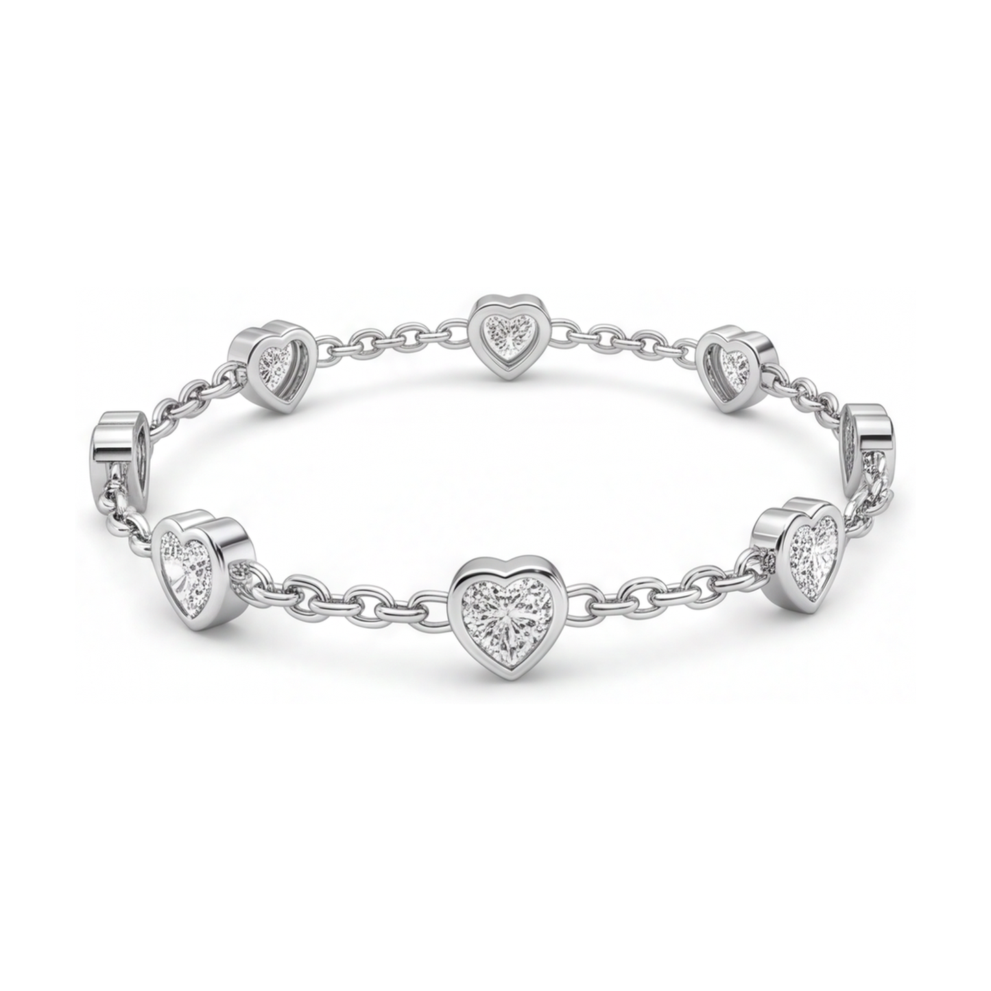 Bracciale con cuori di diamanti da laboratorio 3 carati lunetta in oro bianco 14K 7 pollici