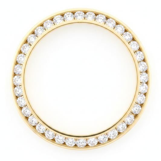 Lunetta per Orologio con Diamanti da 2 Carati 28 mm Adatta a Rolex Datejust in Autentico Oro Giallo 14K Tonda a Canale