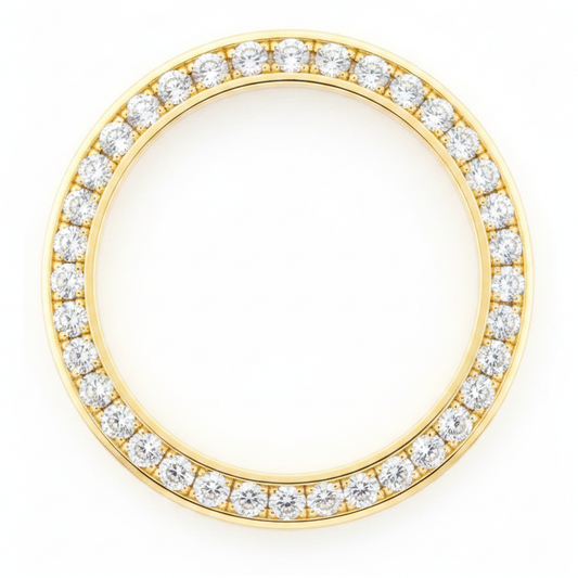 Lunetta per Orologio con Diamanti 2 Carati 28 mm Compatibile con Rolex Datejust in Vero Oro Giallo Autentico 14K Pavé Rotondo