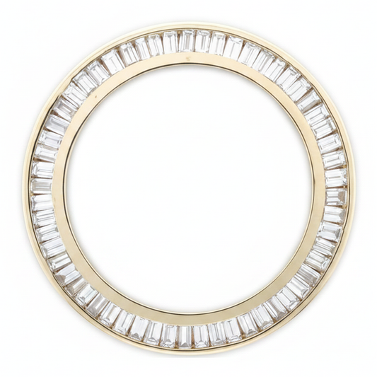 Lunetta Orologio con Doppia Fila di Diamanti Baguette 2,5 Carati 28 mm Compatibile con Rolex Datejust in Oro Giallo 14K Naturale