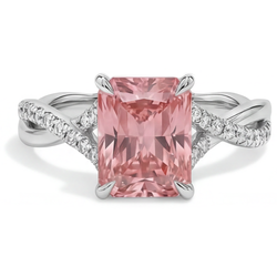 Anello pavé in Oro Bianco 14K con zaffiro Padparadscha color pesca da 2,8 carati e smeraldo autentico