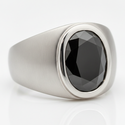 Anello di Fidanzamento in Platino con Diamante Nero Autentico Ovale da 3,79 Carati e Lunetta Fantasia