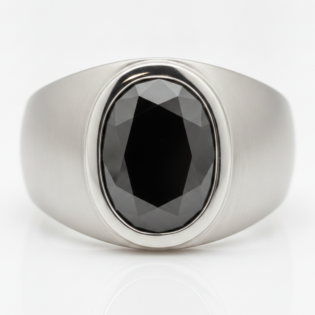 Anello di Fidanzamento in Platino con Diamante Nero Autentico Ovale da 3,79 Carati e Lunetta Fantasia