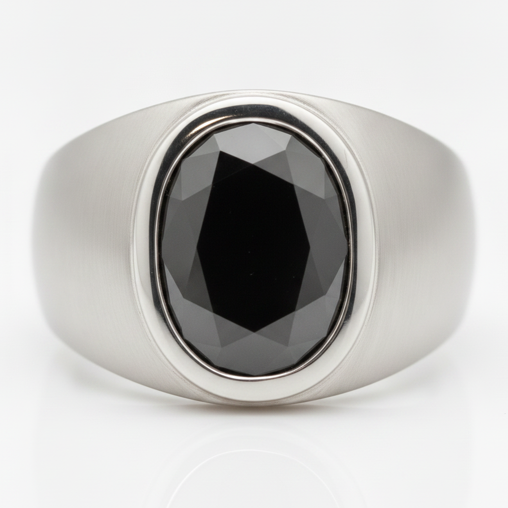 Anello di Fidanzamento in Platino con Diamante Nero Autentico Ovale da 3,79 Carati e Lunetta Fantasia