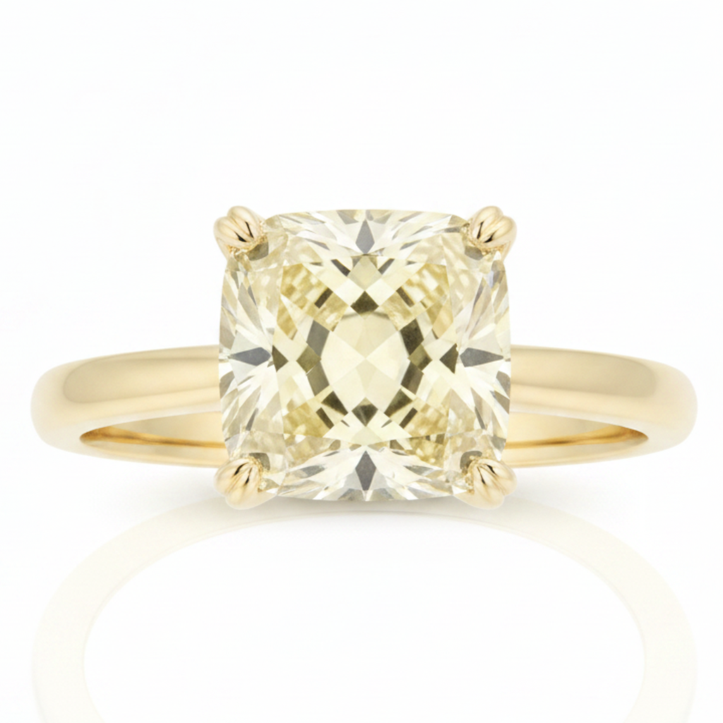 Anello di Fidanzamento con Pietra Preziosa Gialla, Solitario con Diamante Naturale Fantasia Taglio Radiant da 2,17 Carati in Oro 18K
