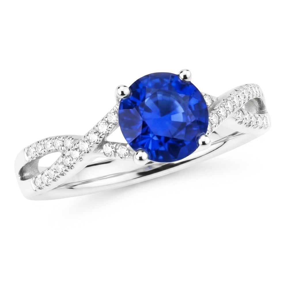 fede nuziale 1,35 ct Ceylon zaffiro diamante rotondo con oro bianco 14K