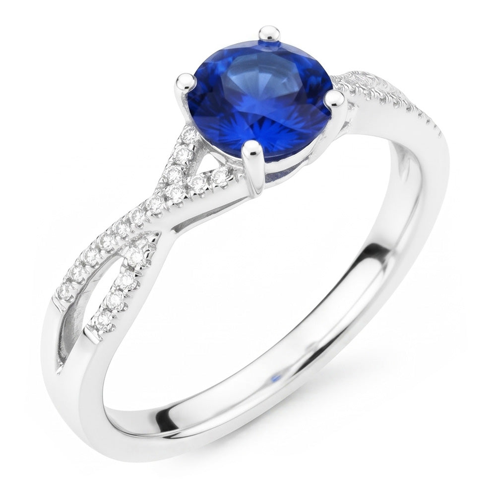 fede nuziale 1,35 ct Ceylon zaffiro diamante rotondo con oro bianco 14K