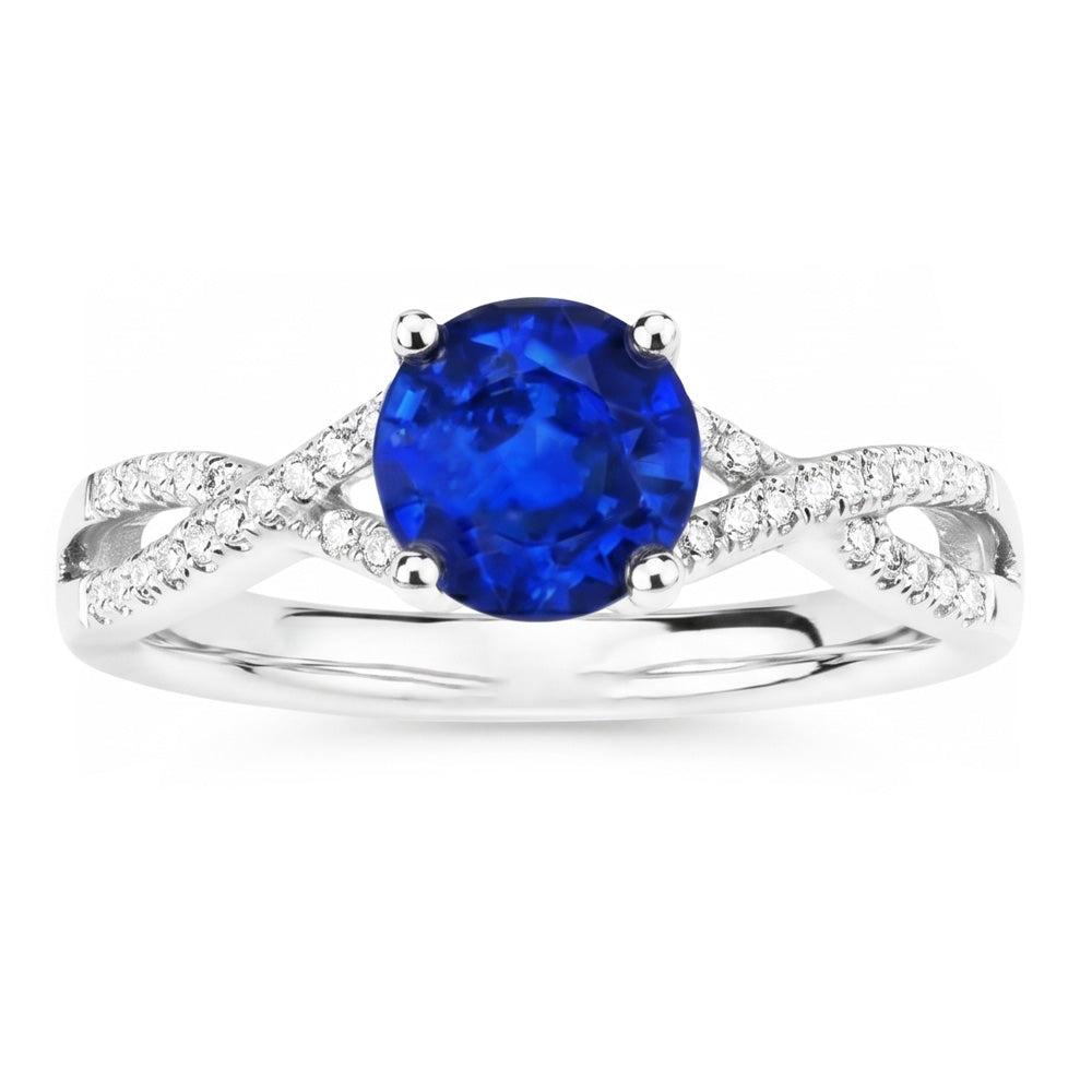 fede nuziale 1,35 ct Ceylon zaffiro diamante rotondo con oro bianco 14K