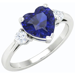 fede nuziale con cuore zaffiro blu 2 carati pietre tre intense in oro 14K