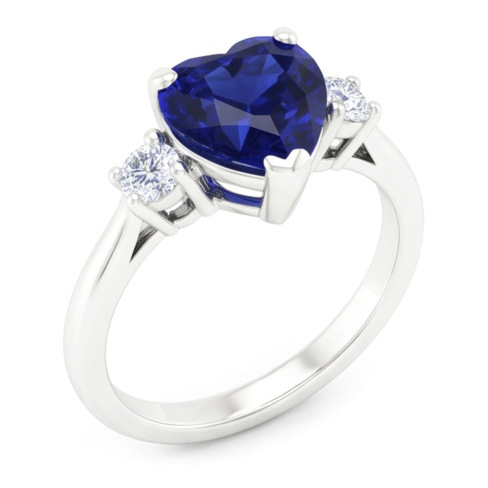fede nuziale con cuore zaffiro blu 2 carati pietre tre intense in oro 14K
