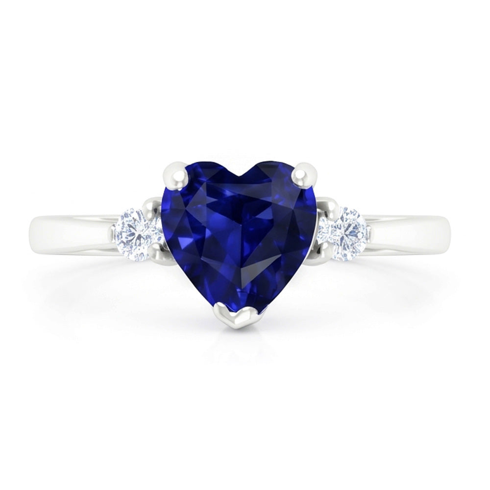 fede nuziale con cuore zaffiro blu 2 carati pietre tre intense in oro 14K