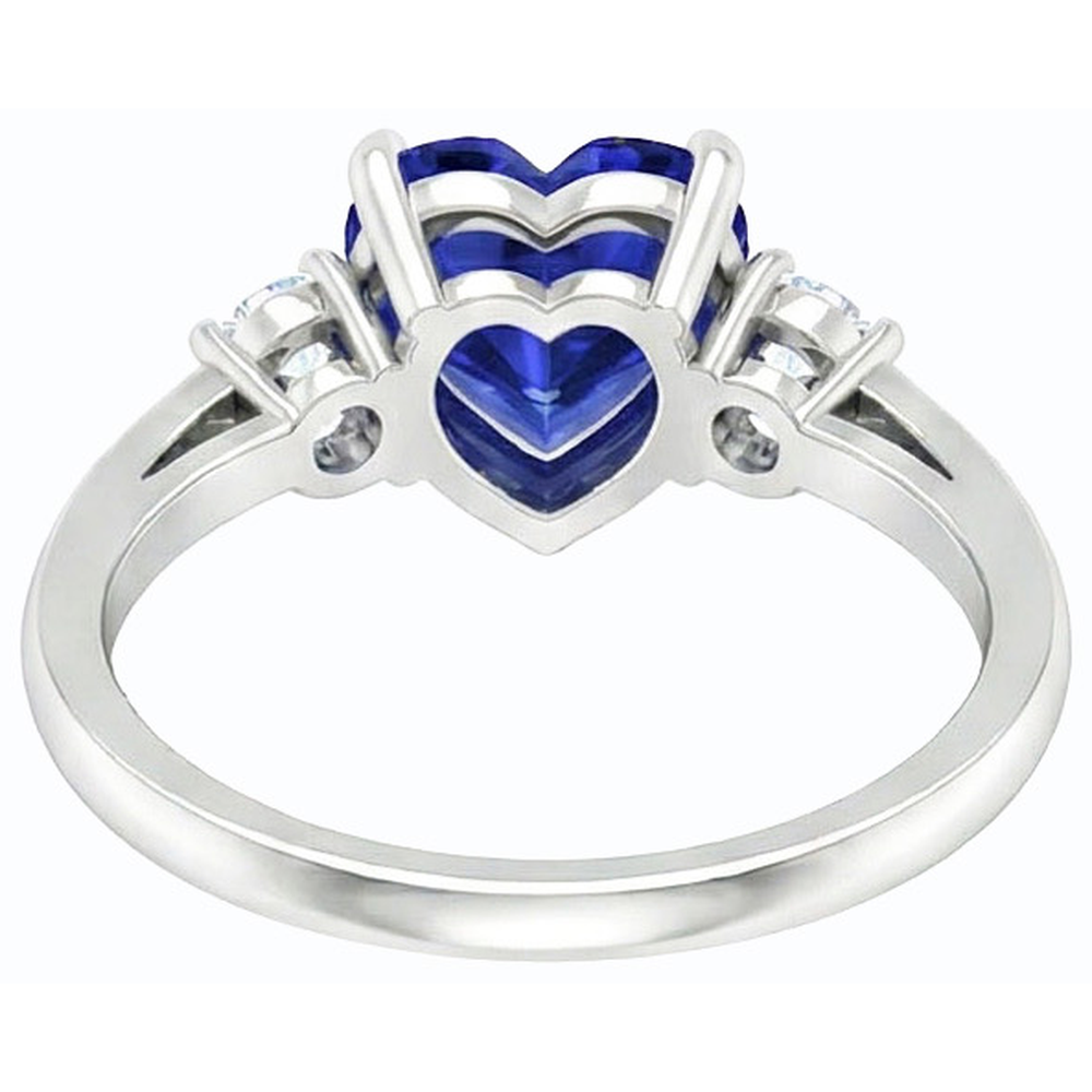 fede nuziale con cuore zaffiro blu 2 carati pietre tre intense in oro 14K