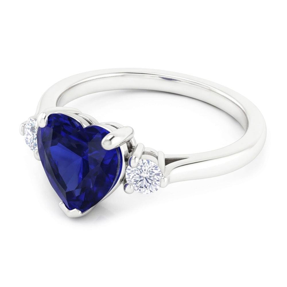 fede nuziale con cuore zaffiro blu 2 carati pietre tre intense in oro 14K