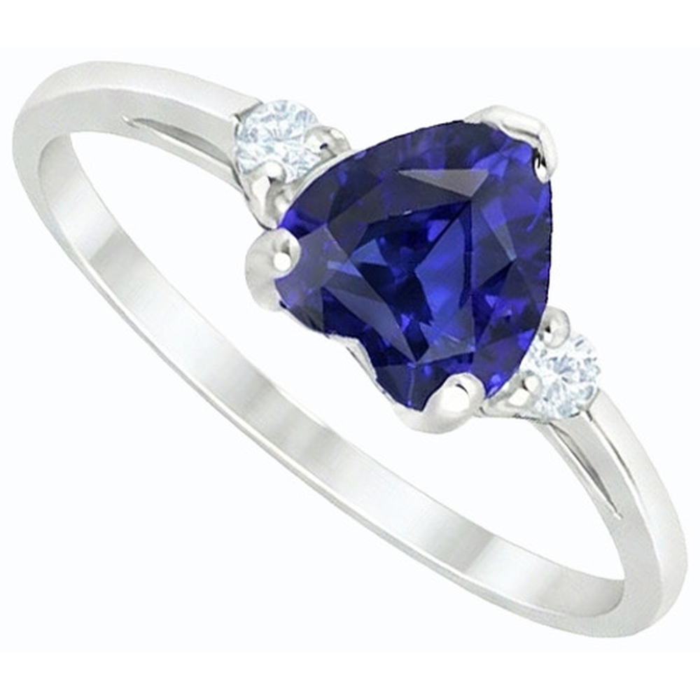 fede nuziale con cuore zaffiro blu 2 carati pietre tre intense in oro 14K