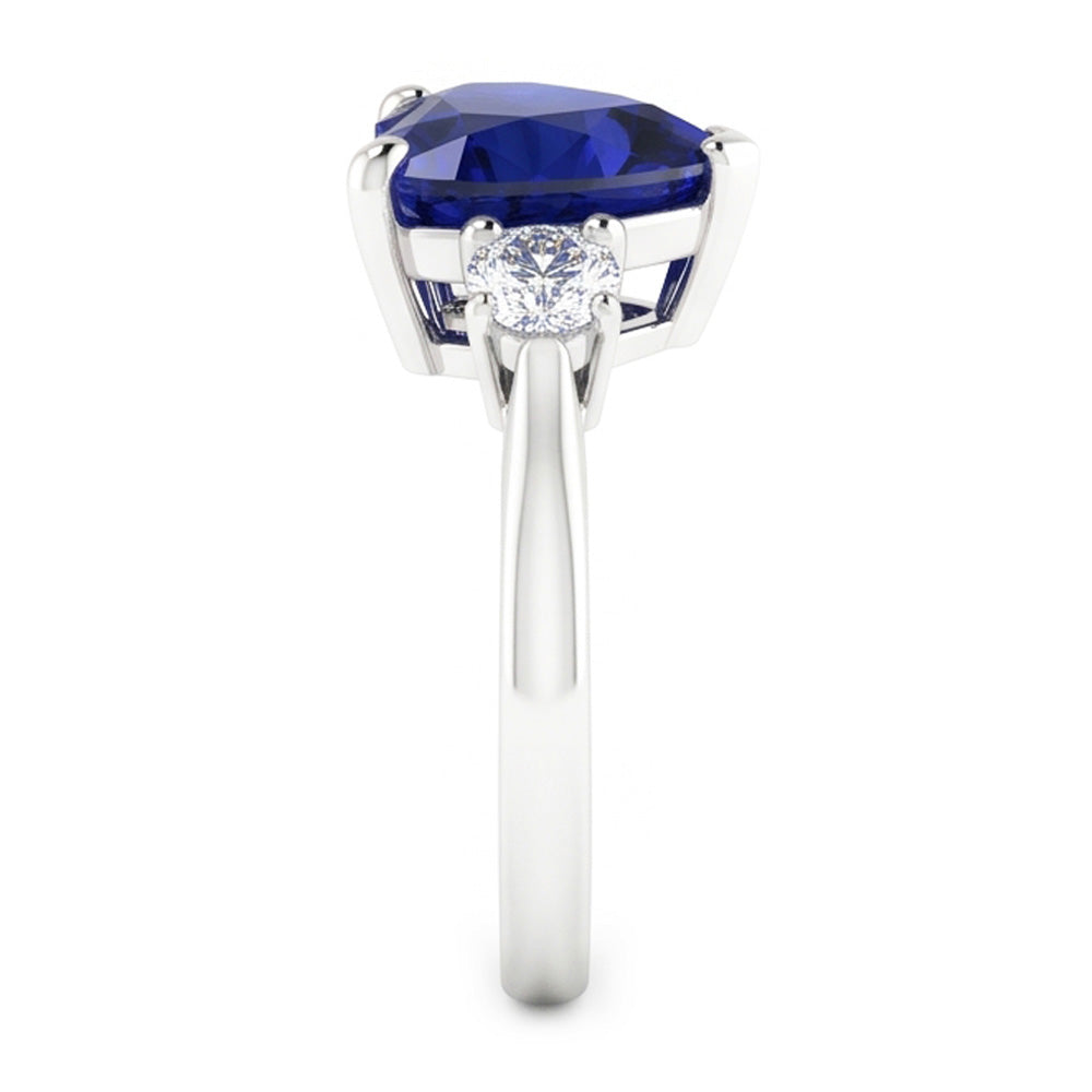 fede nuziale con cuore zaffiro blu 2 carati pietre tre intense in oro 14K