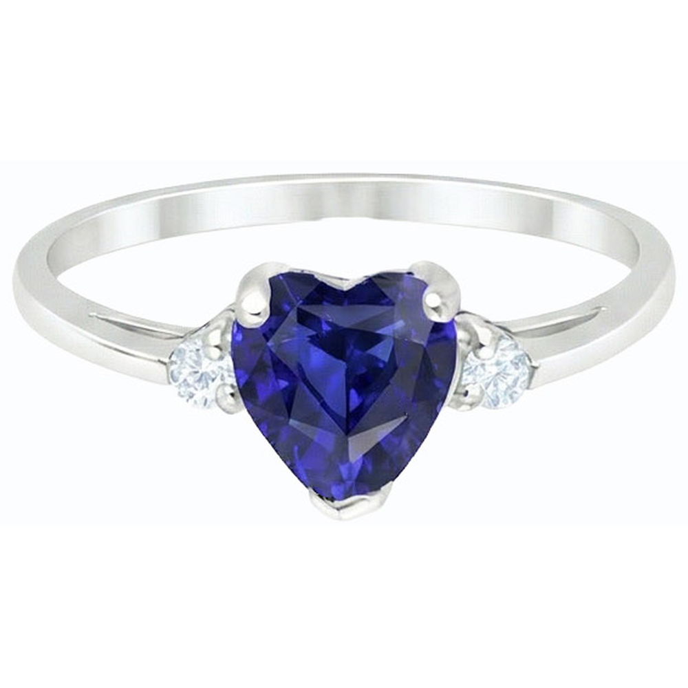 fede nuziale con cuore zaffiro blu 2 carati pietre tre intense in oro 14K