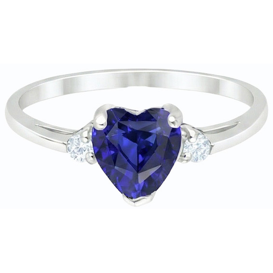 fede nuziale con cuore zaffiro blu 2 carati pietre tre intense in oro 14K