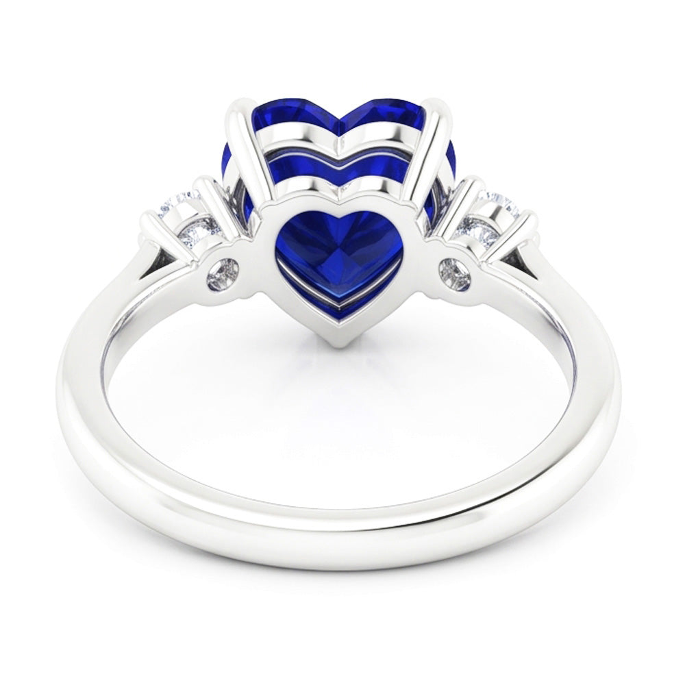 fede nuziale con cuore zaffiro blu 2 carati pietre tre intense in oro 14K