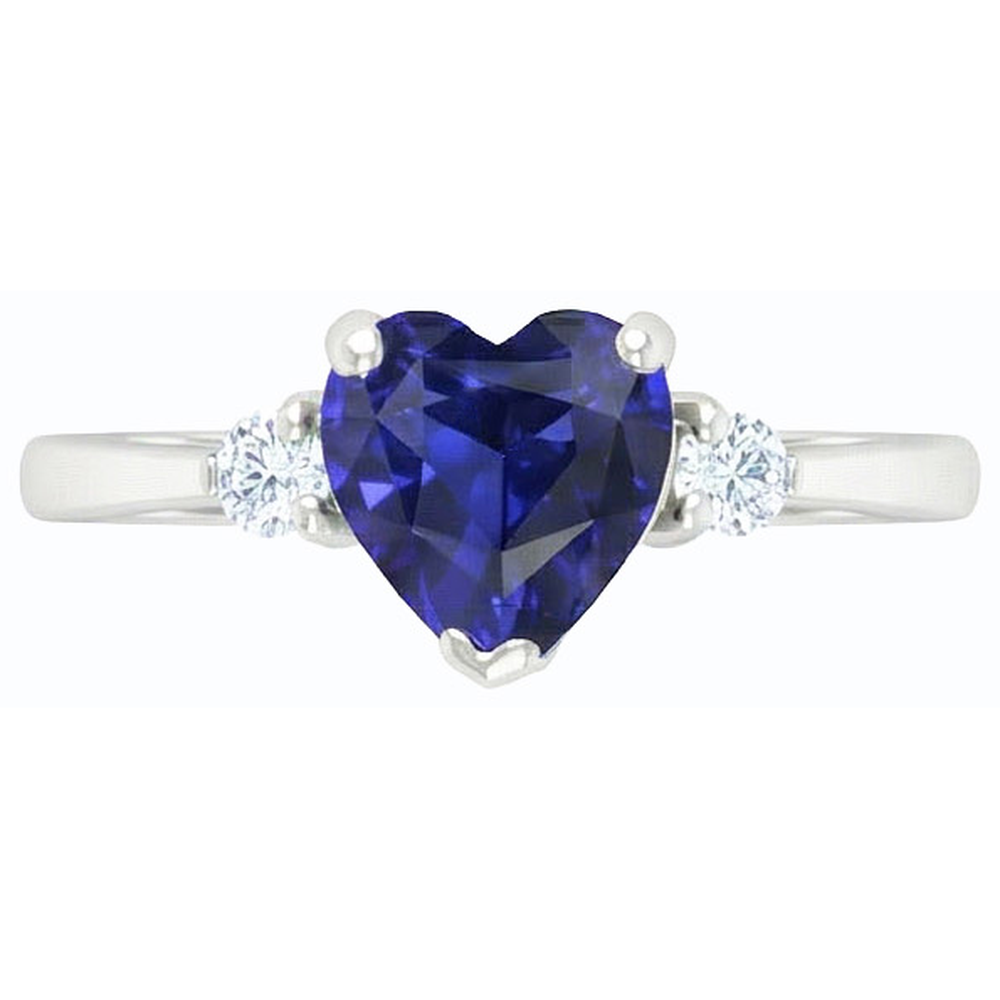 fede nuziale con cuore zaffiro blu 2 carati pietre tre intense in oro 14K