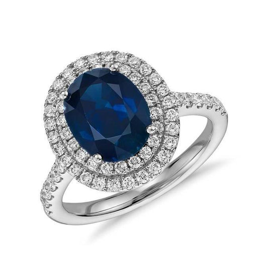 Fede nuziale in oro 5 ct con zaffiro taglio ovale e rotondo e diamanti - harrychadent.it