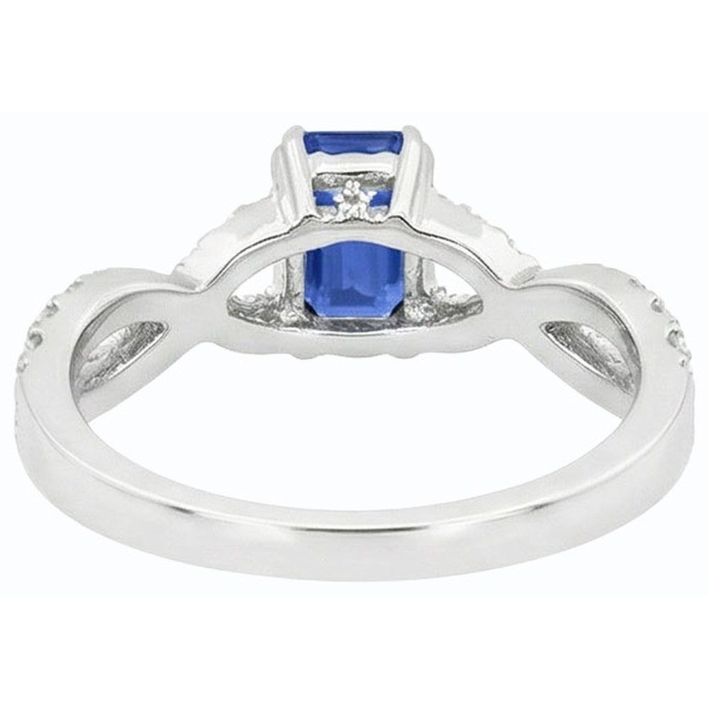 fede nuziale con zaffiro blu 3 carati, diamanti taglio smeraldo in 14K con oro