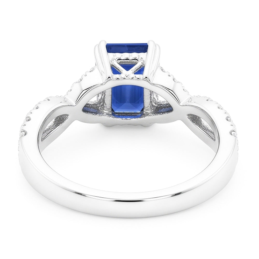 fede nuziale con zaffiro blu 3 carati, diamanti taglio smeraldo in 14K con oro