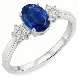fede nuziale con zaffiro blu Ceylon 3,20 carati e diamanti in oro bianco 14K