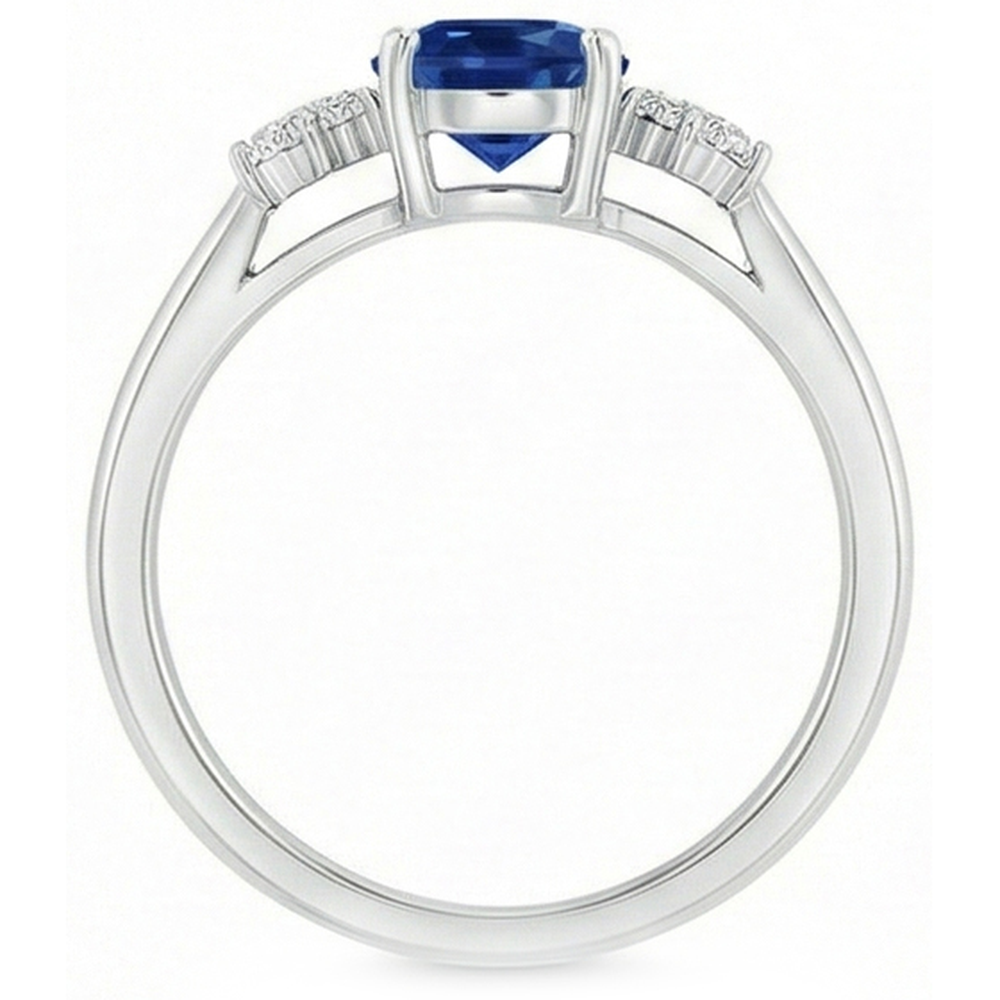 fede nuziale con zaffiro blu Ceylon 3,20 carati e diamanti in oro bianco 14K