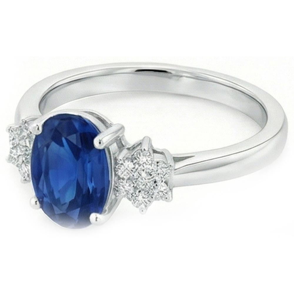 fede nuziale con zaffiro blu Ceylon 3,20 carati e diamanti in oro bianco 14K