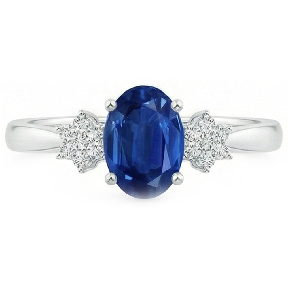 fede nuziale con zaffiro blu Ceylon 3,20 carati e diamanti in oro bianco 14K
