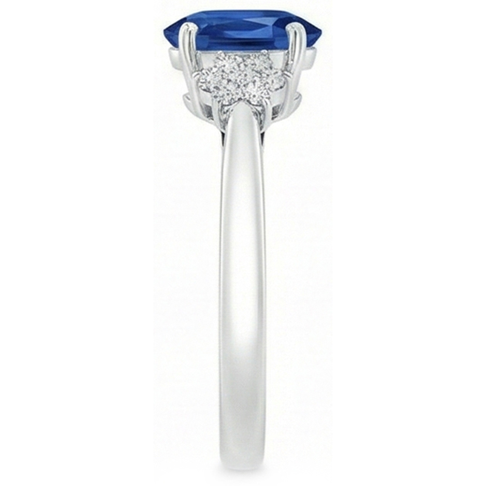 fede nuziale con zaffiro blu Ceylon 3,20 carati e diamanti in oro bianco 14K