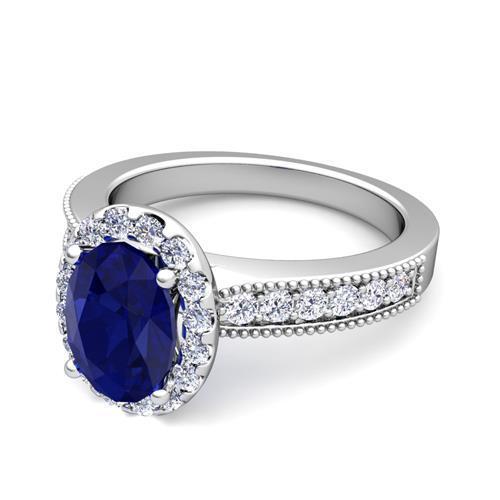 Fede nuziale in oro bianco 14 carati con diamanti 4 carati e zaffiro blu di Ceylon - harrychadent.it