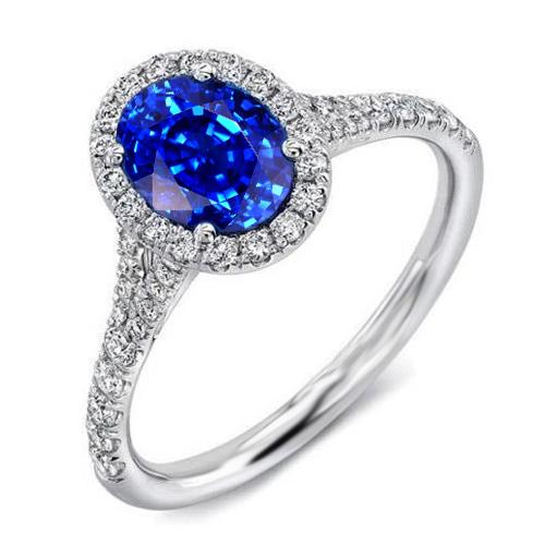 Fede nuziale in oro bianco 14 carati con diamanti e zaffiro blu di Ceylon da 4.10 ct - harrychadent.it