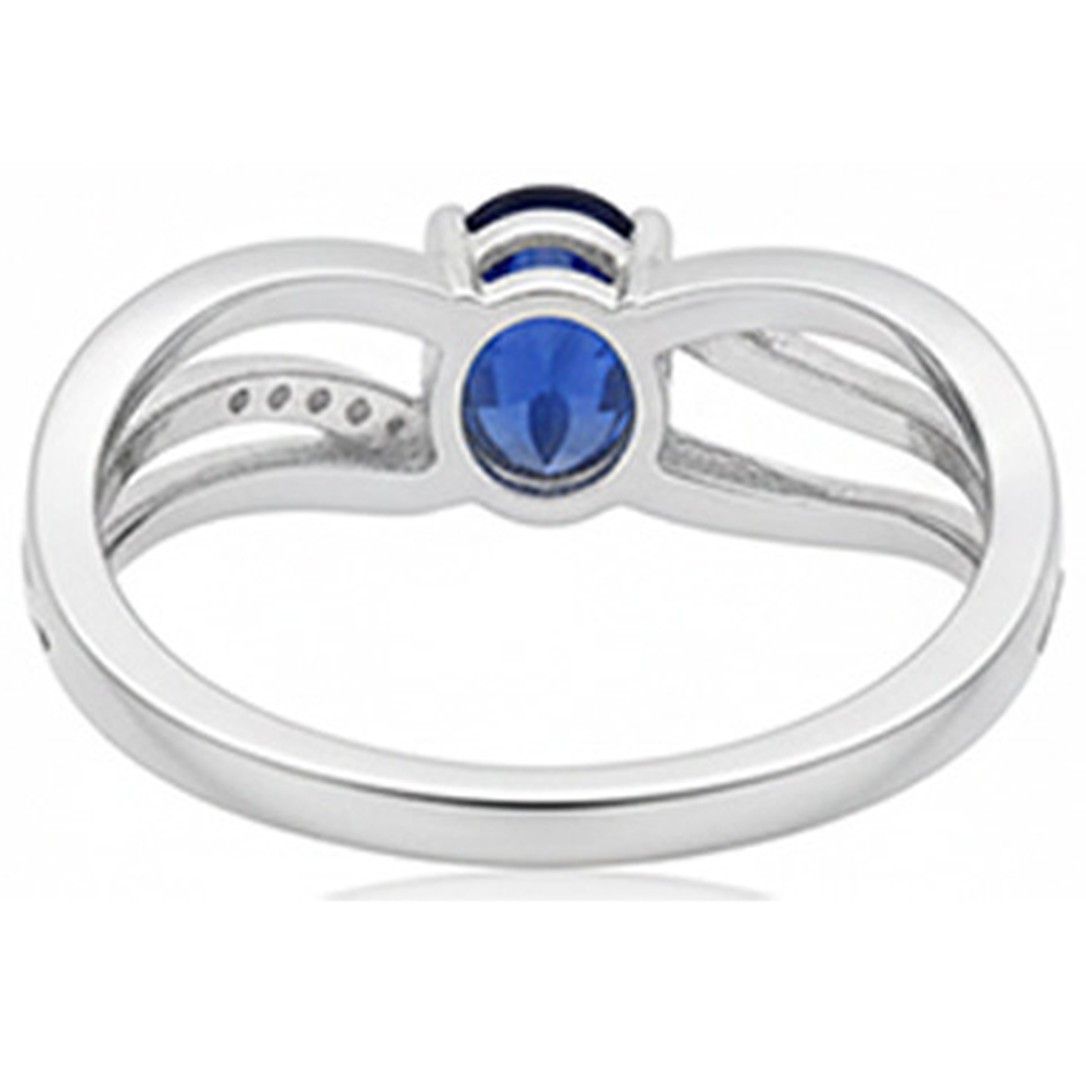 fede nuziale con zaffiro blu ovale Sri Lanka 3 carati e diamante in oro bianco 14K