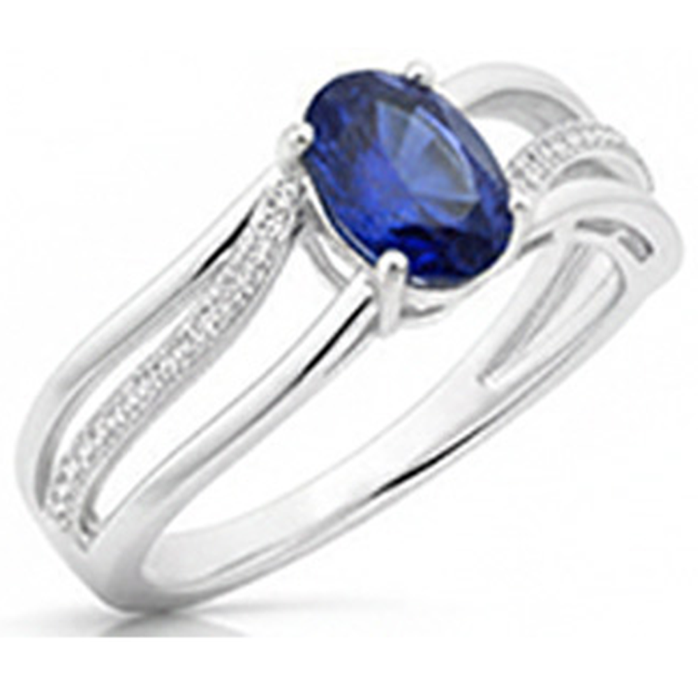 fede nuziale con zaffiro blu ovale Sri Lanka 3 carati e diamante in oro bianco 14K