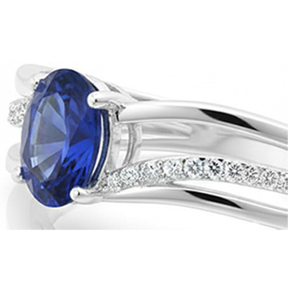 fede nuziale con zaffiro blu ovale Sri Lanka 3 carati e diamante in oro bianco 14K