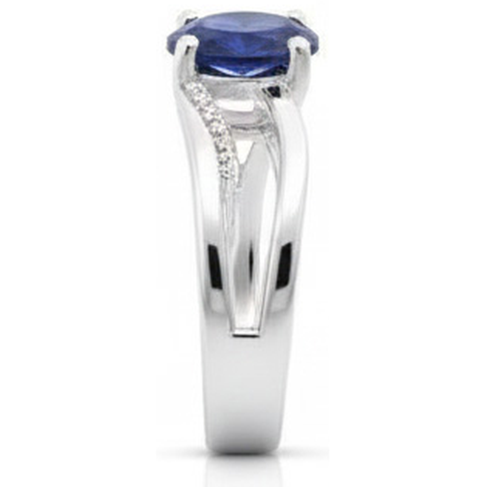 fede nuziale con zaffiro blu ovale Sri Lanka 3 carati e diamante in oro bianco 14K