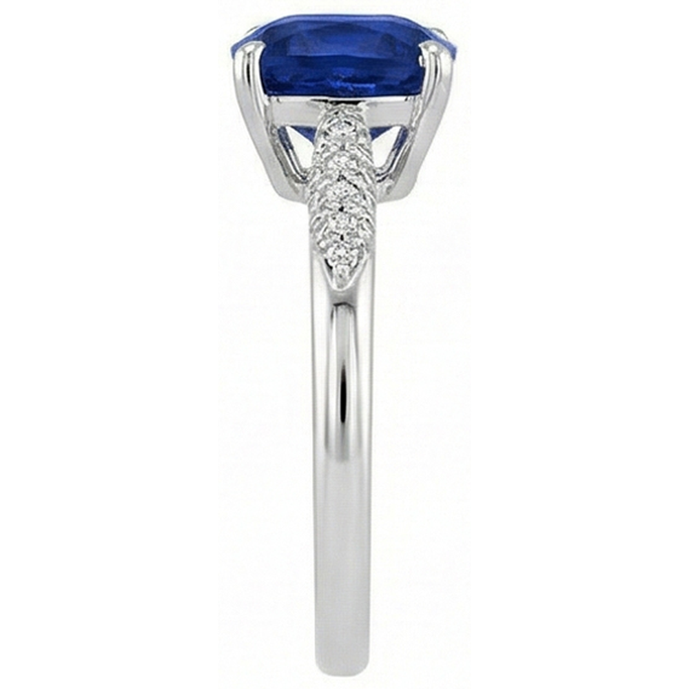 fede nuziale con zaffiro blu taglio cuscino 2 carati e diamante in oro bianco 14 carati.