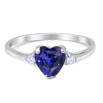 fede nuziale con cuore zaffiro blu 2 carati pietre tre intense in oro 14K