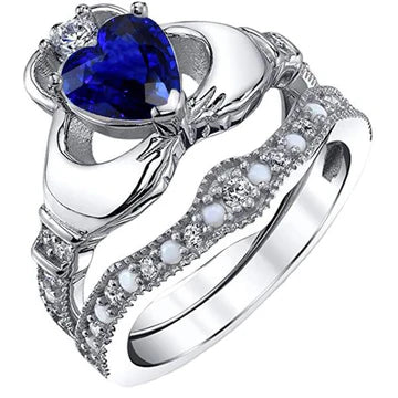 fede nuziale in stile vintage con pietre preziose di zaffiro blu 3 carati in oro bianco 14K