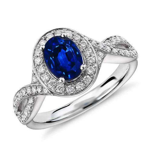 Gioielleria da donna in oro bianco 14 kt con diamanti e zaffiro di Ceylon da 3 ct - harrychadent.it