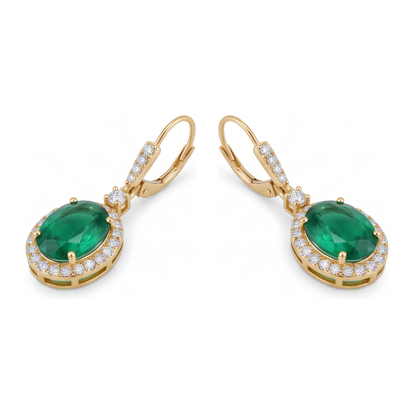 Orecchini con smeraldo verde da laboratorio da 3,5 carati taglio ovale Halo a monachella in Oro Giallo 14K