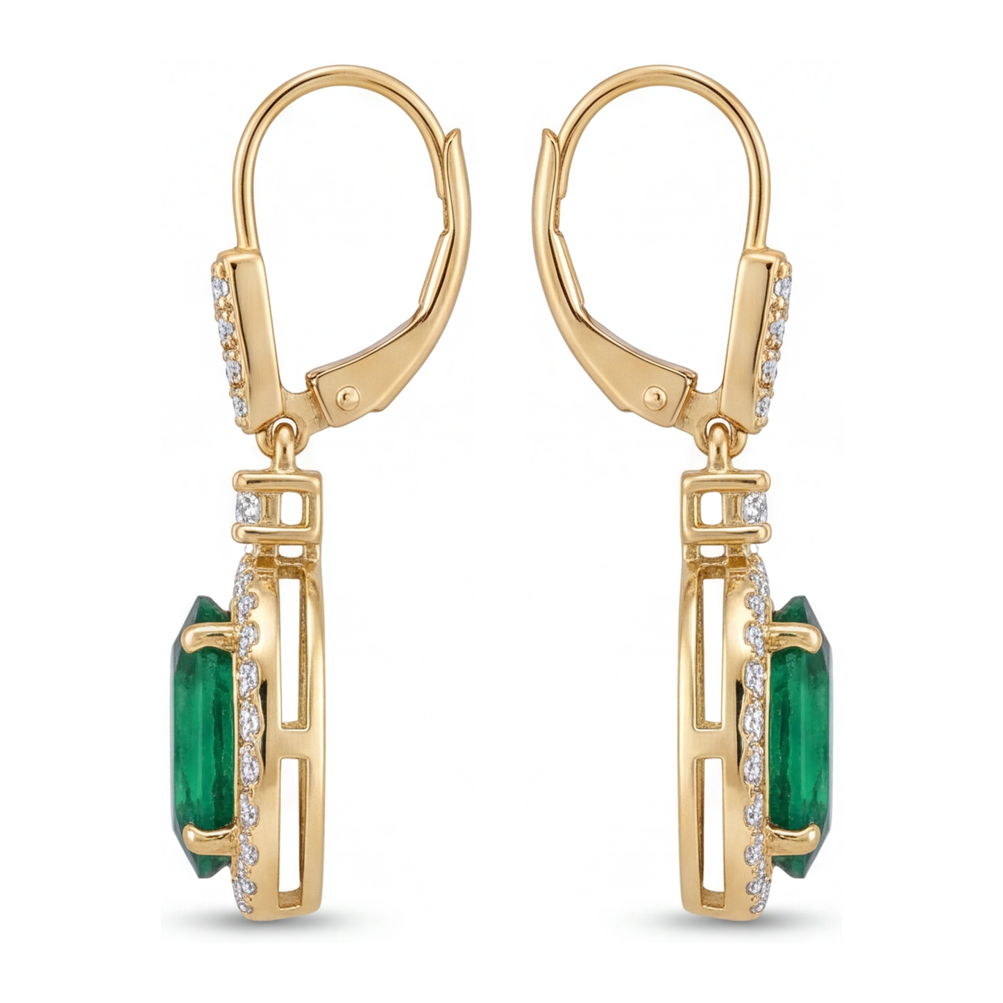 Orecchini con smeraldo verde da laboratorio da 3,5 carati taglio ovale Halo a monachella in Oro Giallo 14K