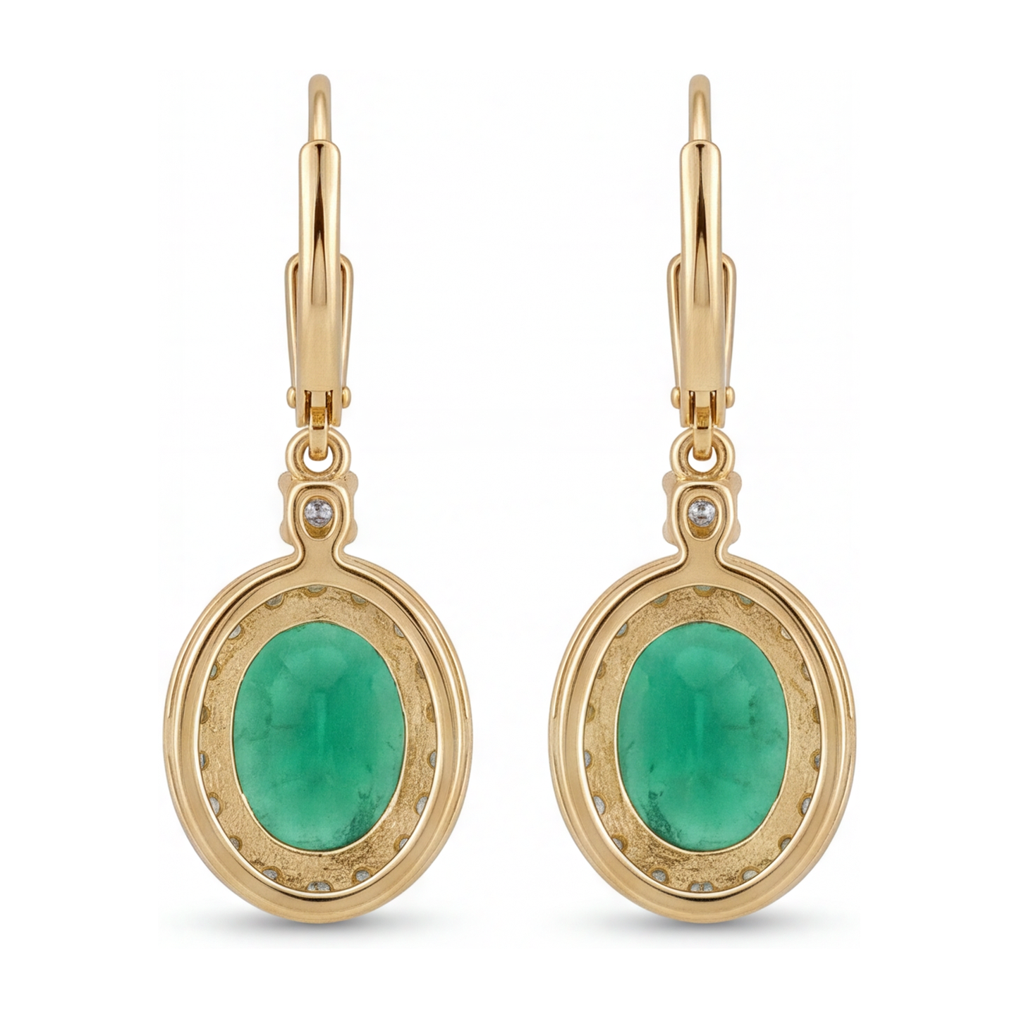 Orecchini con smeraldo verde da laboratorio da 3,5 carati taglio ovale Halo a monachella in Oro Giallo 14K