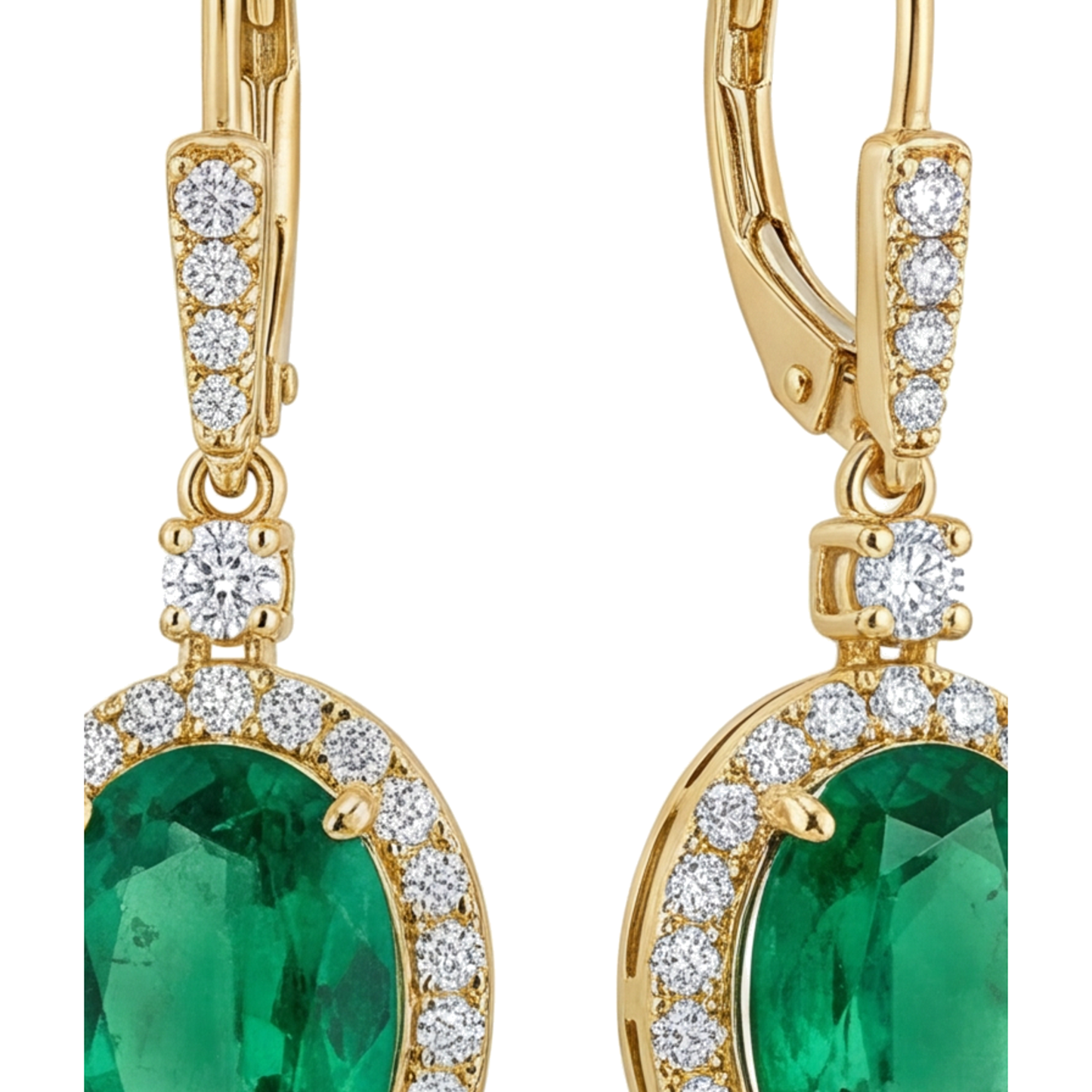 Orecchini con smeraldo verde da laboratorio da 3,5 carati taglio ovale Halo a monachella in Oro Giallo 14K
