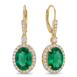 Orecchini con smeraldo verde da laboratorio da 3,5 carati taglio ovale Halo a monachella in Oro Giallo 14K
