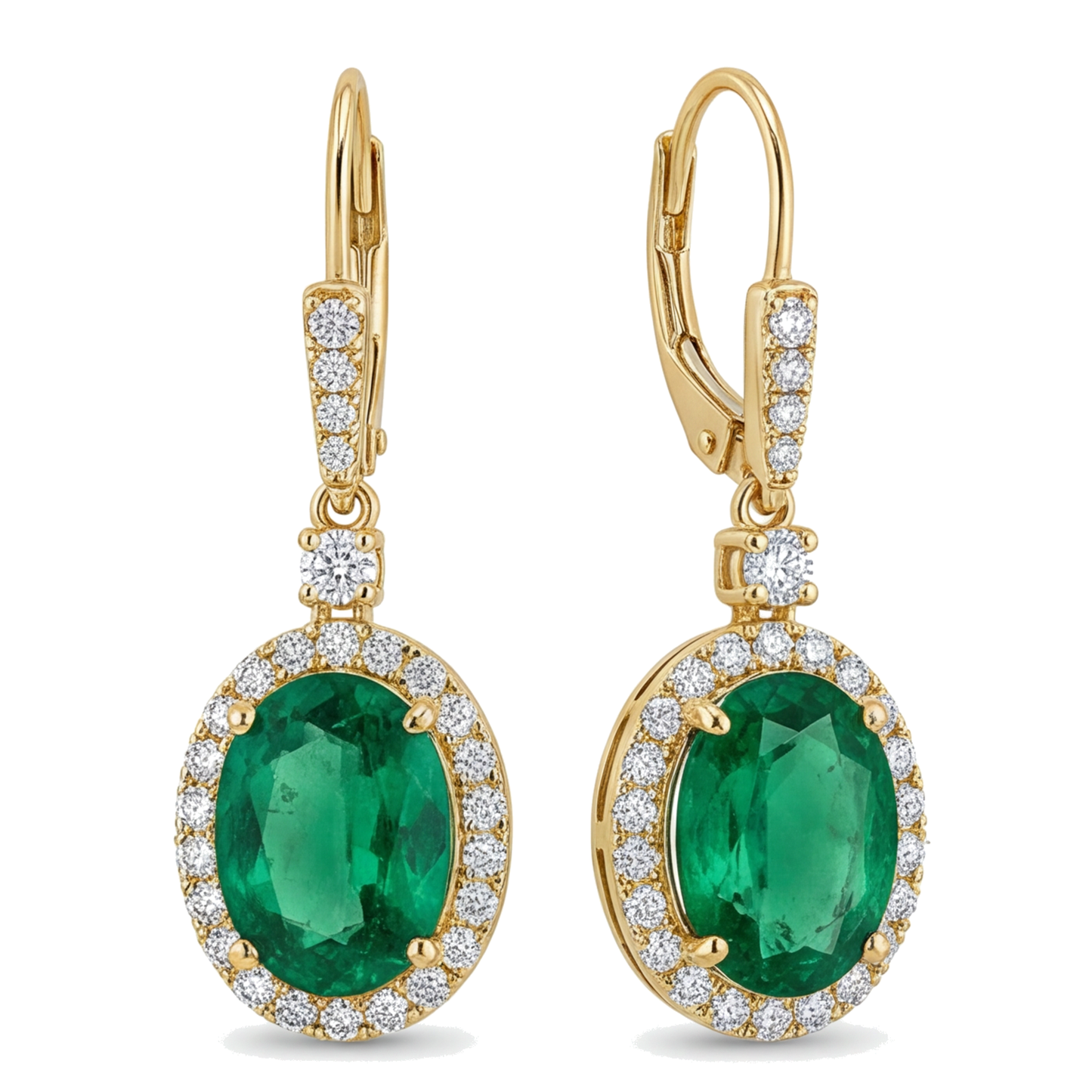 Orecchini con smeraldo verde da laboratorio da 3,5 carati taglio ovale Halo a monachella in Oro Giallo 14K